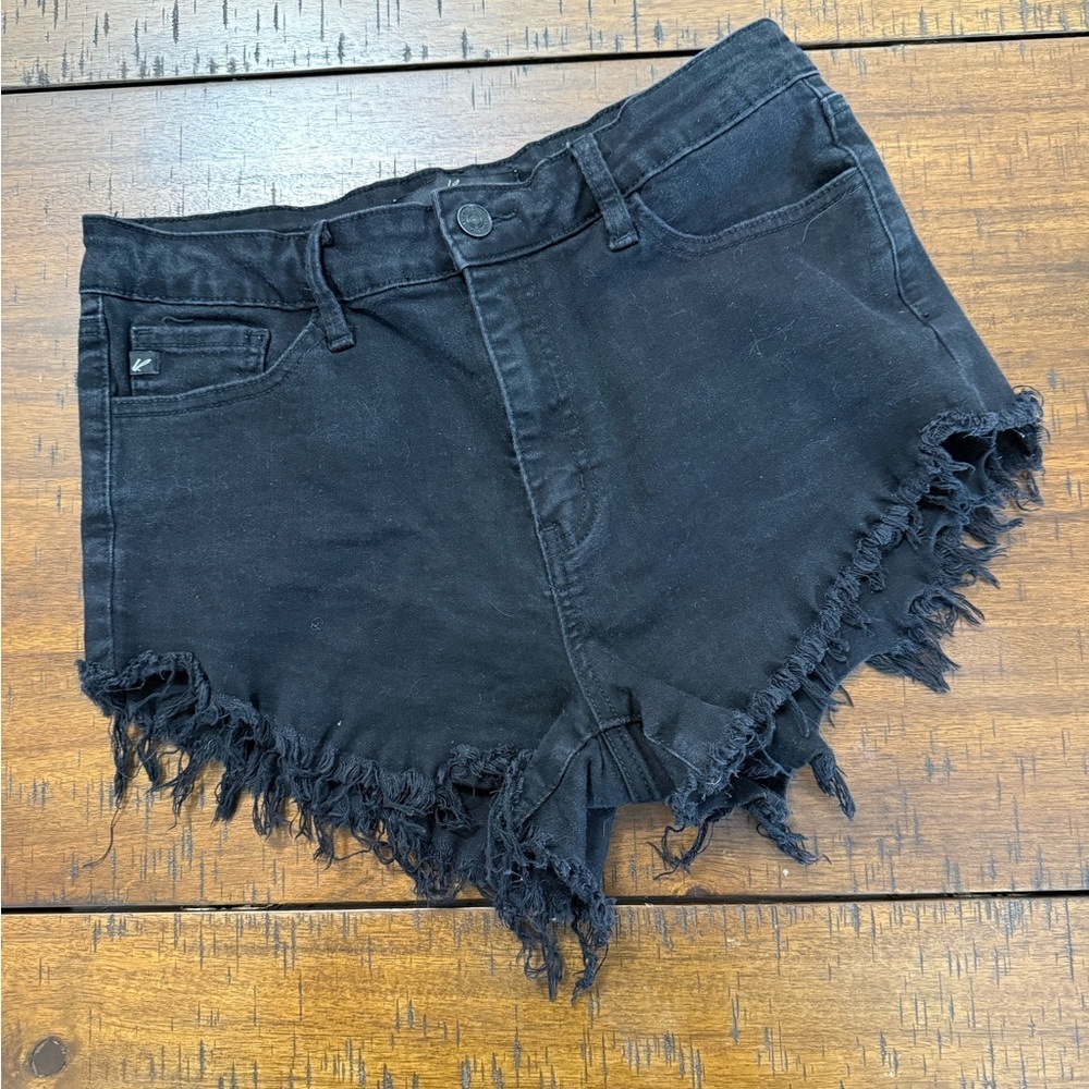 KanCan Women's Black Frayed Denim Shorts - Picture 1 of 8
